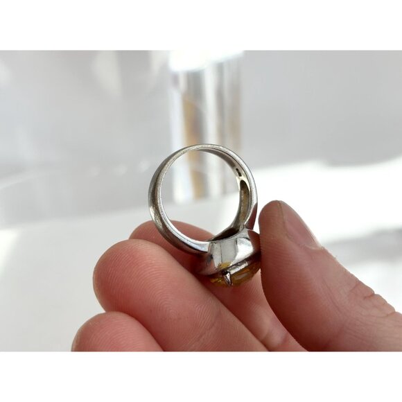 Citrine Cushion Cut Semi-Precious Halo 925 Sterling Silver Vintage Ring - sz 8 - Picture 9 of 13